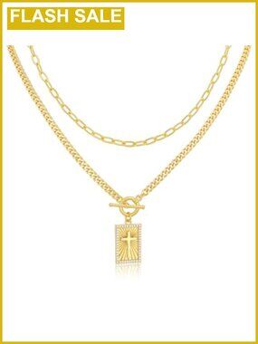 14K Gold Plated Layered Cross Necklace Set for Women - Adjustable Faith Pendant